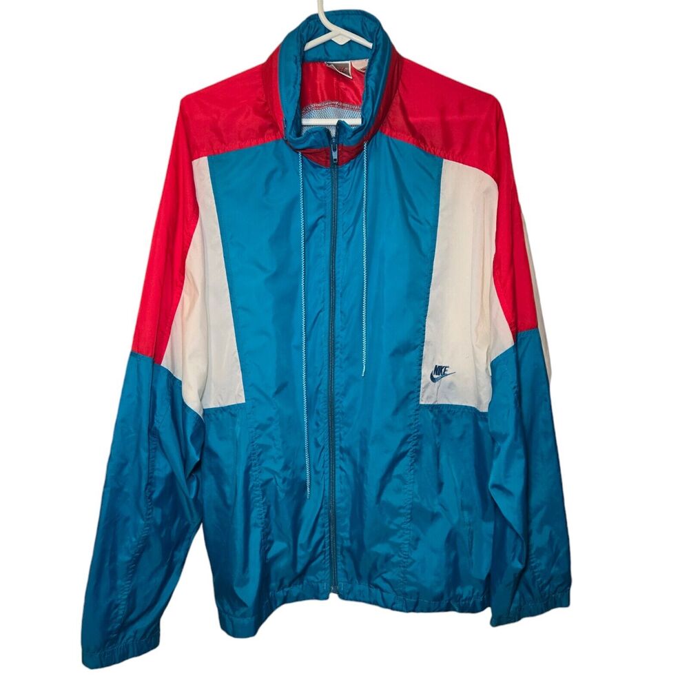 Nike‎ Vintage 90s Blue Color Block Mens Hooded Windbreaker Jacket Large